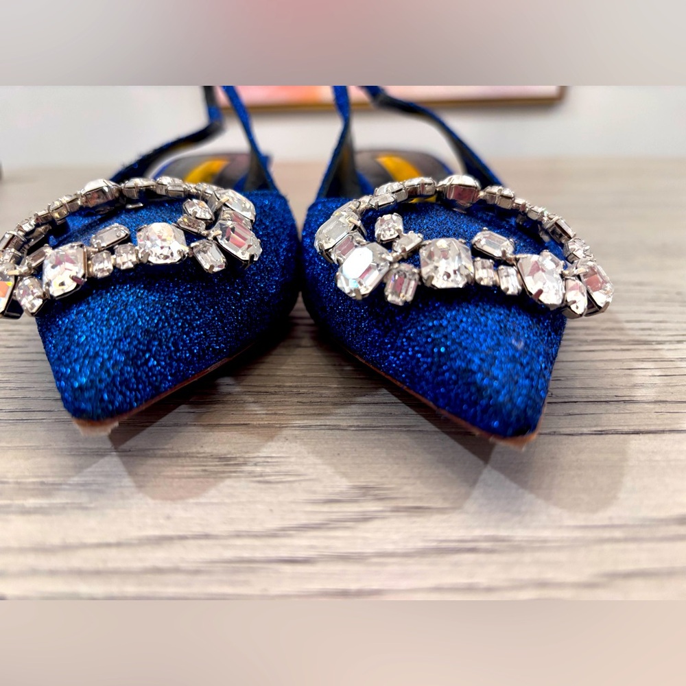 Rupert Sanderson Misty Crystal Lurex Slingback In Lapis Size 6.5 - Picture 6 of 11